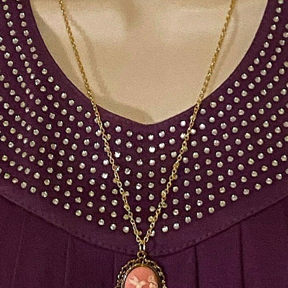 Fall Hummingbird NecklaceFlowers White Pink Cameo - Picture 4 of 9